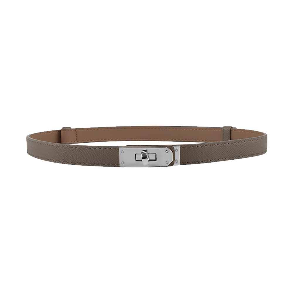 8751 Women's Skinny Leather Belt With Adjustable Silver Turn-lock Buckle